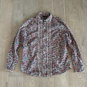 RALPH LAUREN Cotton Button Up Shirt Floral Ditsy Women Lace Trim Multicolor M